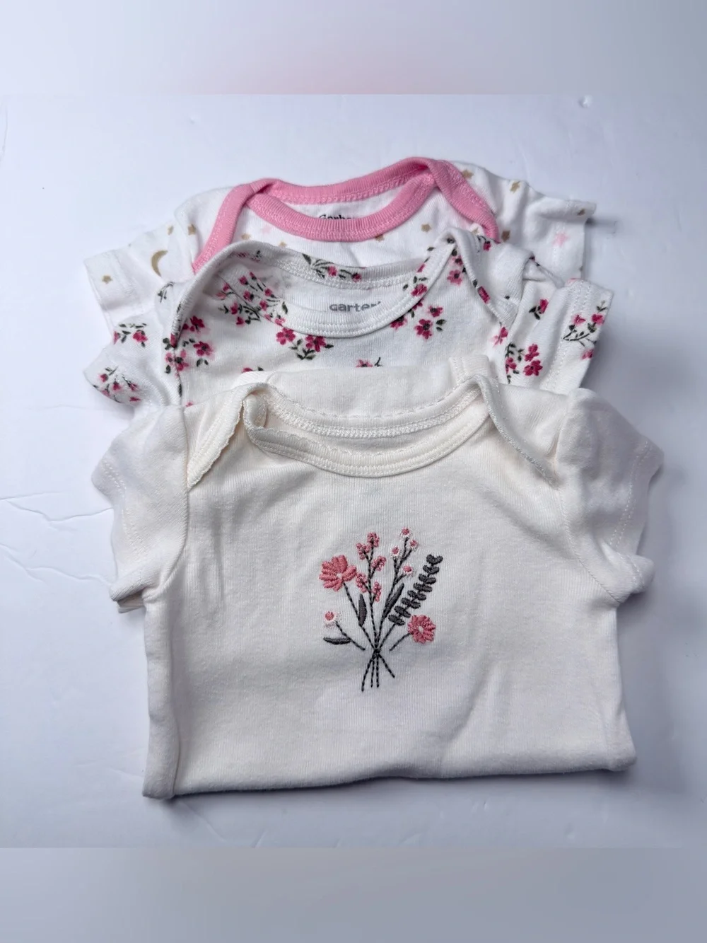 Carter's 3-Pack Floral Baby Bodysuits in White and Pink